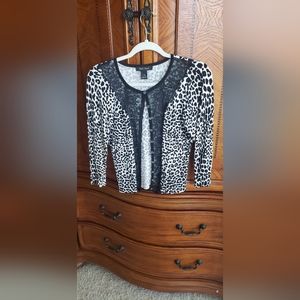 White House Black Market Animal Print Cropped Cardigan Size S